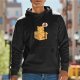 Black hoodie with grumpy orange cat in cardboard box funny print