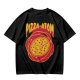 Olive green graphic t-shirt with pizza atom design