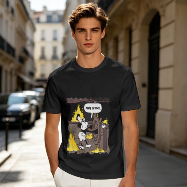Olive T-Shirt With Steamboat Willie This Is Fine Burning Ship Art