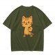 Olive T-Shirt With Cute Orange Tabby Cat Graphic
