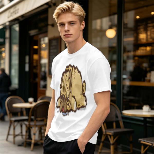 Olive Green T-Shirt With Cartoon Droopy Pug Graphic Print