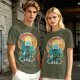 Olive Green T-Shirt With Fantasy Hero Silhouette Landscape Art