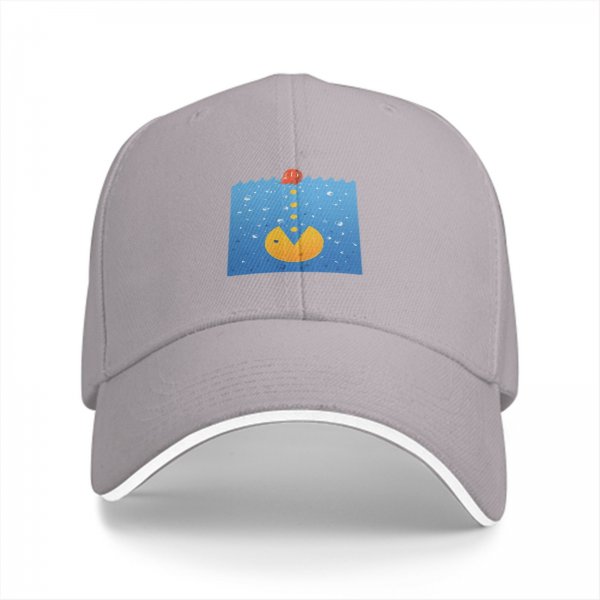 Black Baseball Cap With Underwater Pac-Man Graphic Print