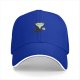 Black baseball cap with sad cartoon vampire holding blood bag print