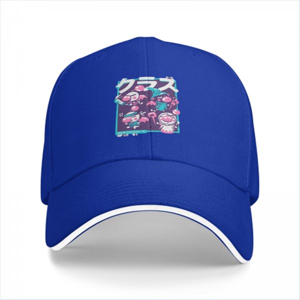 Black baseball cap with cute anime-style graphic print