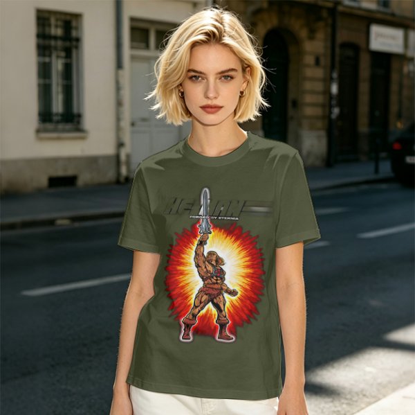 He-Man Sword Raised Graphic Olive Green T-Shirt