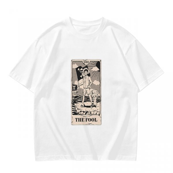 Olive T-Shirt with The Fool Tarot Card Anime Print
