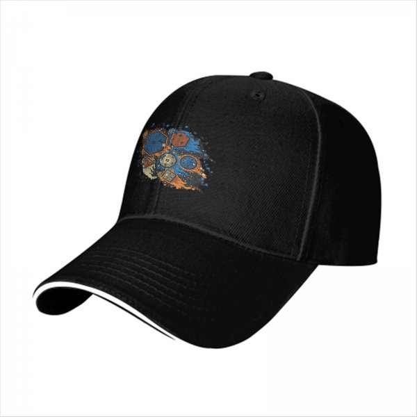 Black Baseball Cap With Fantasy Dice Splash Art Design