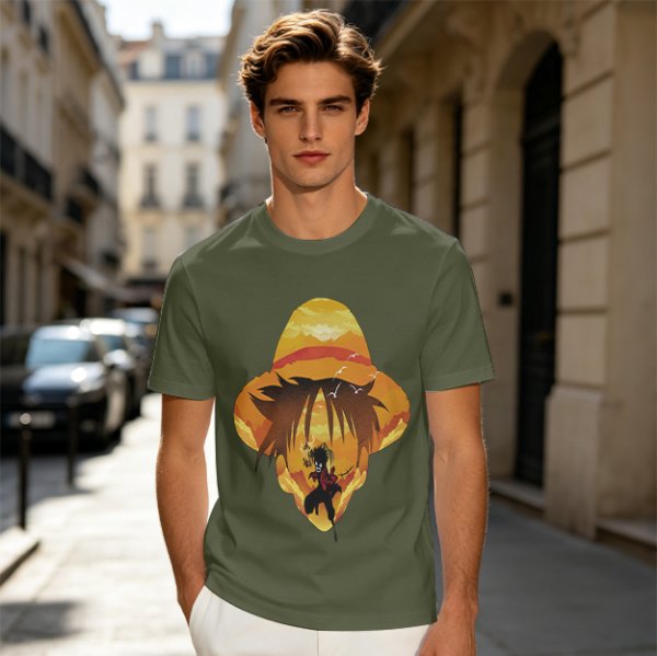 One Piece Luffy Straw Hat Sunset Graphic T-Shirt