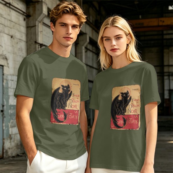Olive t-shirt with vintage black dragon print design