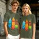 Olive T-Shirt With Cute Water Fire And Earth Elemental Characters
