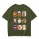 Olive T-Shirt With Cute Breakfast Cat Graphic Print