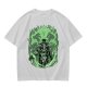Olive T-Shirt With Skeleton Gentleman And Green Flames Art
