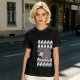 Olive t-shirt with screaming baby hippo and repeated A text
