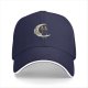 Black Baseball Cap with Black Cat on Crescent Moon Design