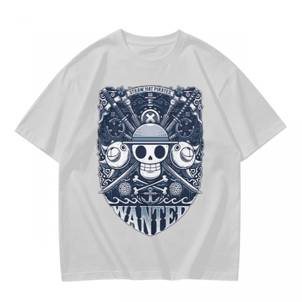 Olive T-shirt with Straw Hat Pirates Wanted Pirate Emblem Print