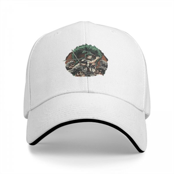 Black Baseball Cap With Anime Swordsman Graphic Print