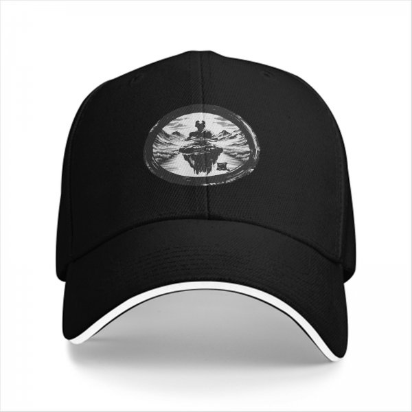 Black Baseball Cap With Floating Island Landscape Graphic