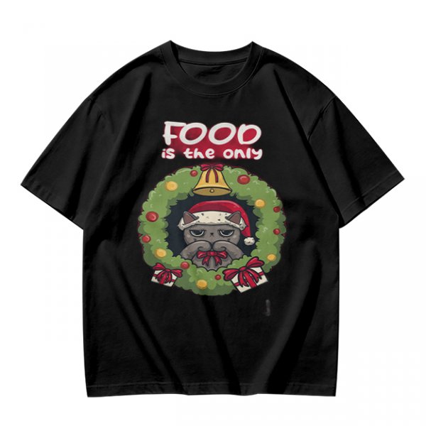 Food is the only Christmas grumpy cat wreath graphic tee