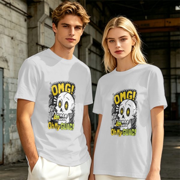 Olive T-Shirt With Funny Skull 'OMG Oh My Guac!' Print