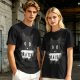 Olive graphic t-shirt with black cat holding 'for a year or two' text