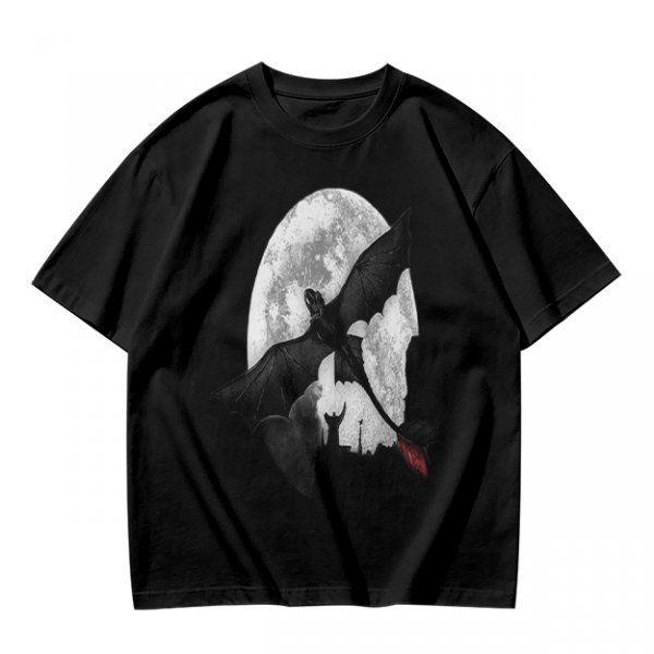Olive T-Shirt Featuring Night Fury Dragon Flying In Front Of Full Moon