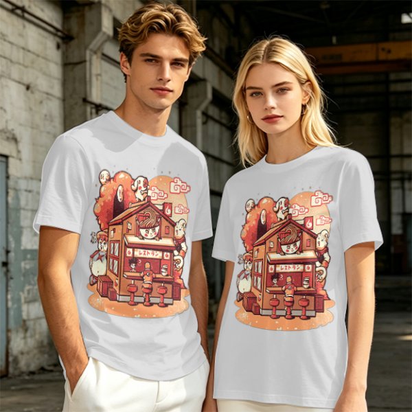 Anime Style Restaurant Scene Graphic T-Shirt Artwork