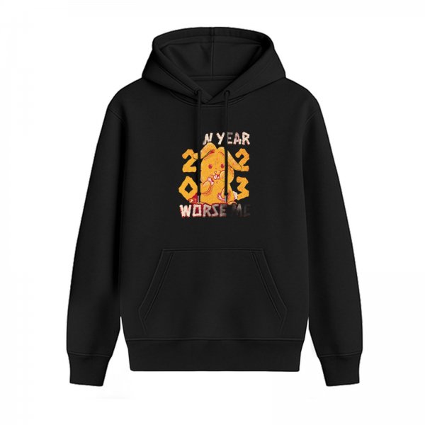 Black hoodie with 2023 New Year bunny graphic print