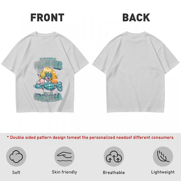 Olive Summer Umbrella Graphic T-Shirt with Retro Beach Illustration