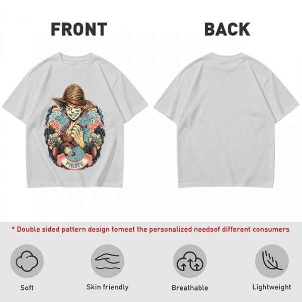 Olive T-Shirt Featuring Monkey D. Luffy Pirate Anime Art