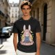 Olive T-shirt with Cute Rabbit Character and Japanese Text Print