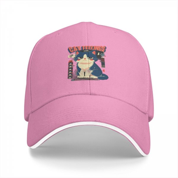 Black baseball cap with cat feelings graphic print