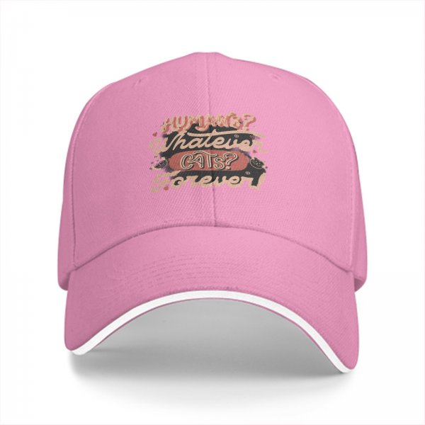 Black baseball cap with 'Humans? Whatever. Cats? Forever!' print