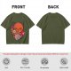 Olive Green T-Shirt With Cute Orange Cat Drinking Cocktail Graphic