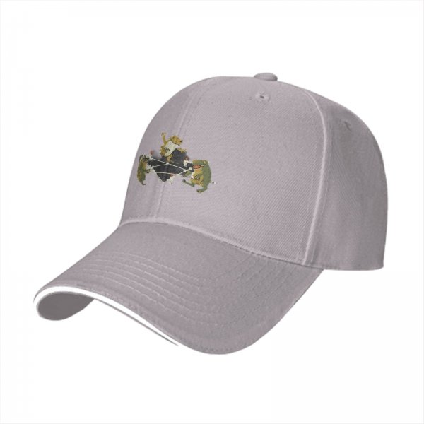 Black baseball cap with whimsical frog network graphic design