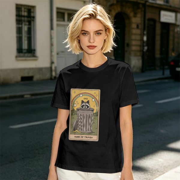 Olive T-Shirt With Raccoon Trash Tarot Card Graphic