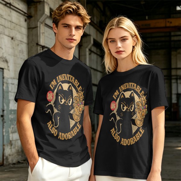 I'm Inevitable Also Adorable Black Cat Infinity Gauntlet T-Shirt