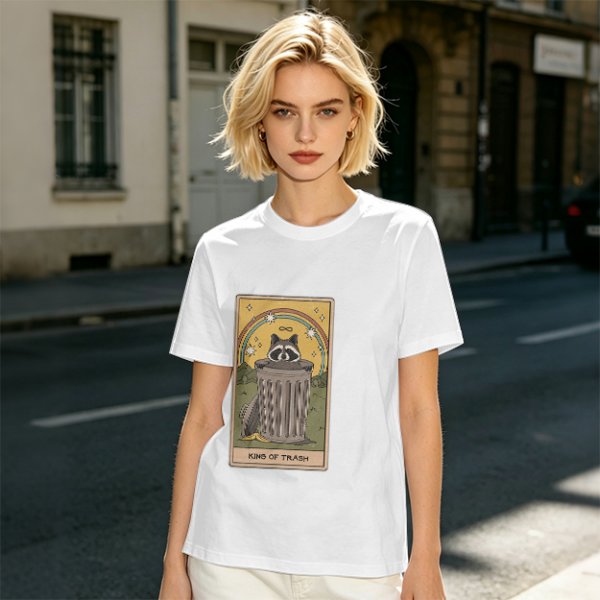 Olive T-Shirt With Raccoon Trash Tarot Card Graphic
