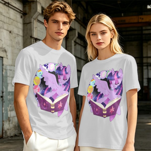 Olive T-shirt with Twilight Sparkle reading a magical book