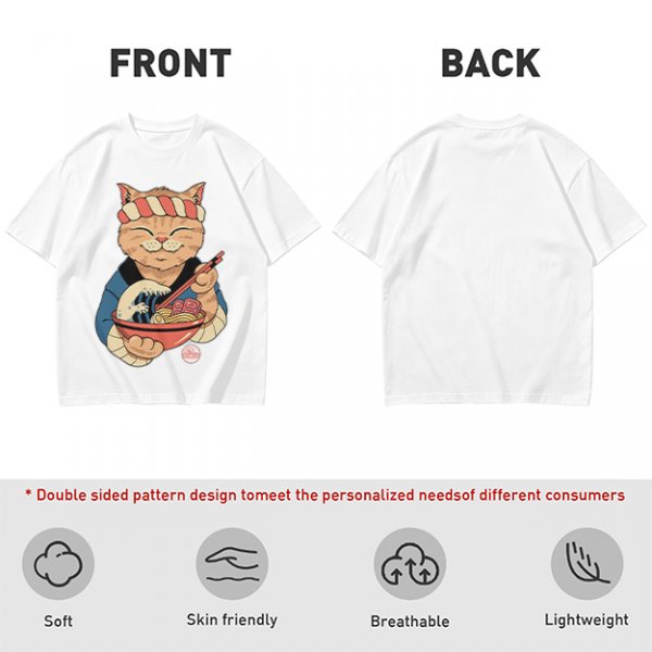 Olive T-Shirt with Japanese Ramen Chef Cat Graphic