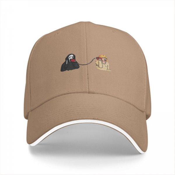Black baseball cap with Scream ghost and victim phone call graphic