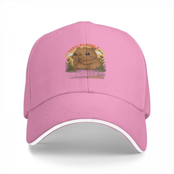 Black baseball cap with cute capybara graphic and playful text