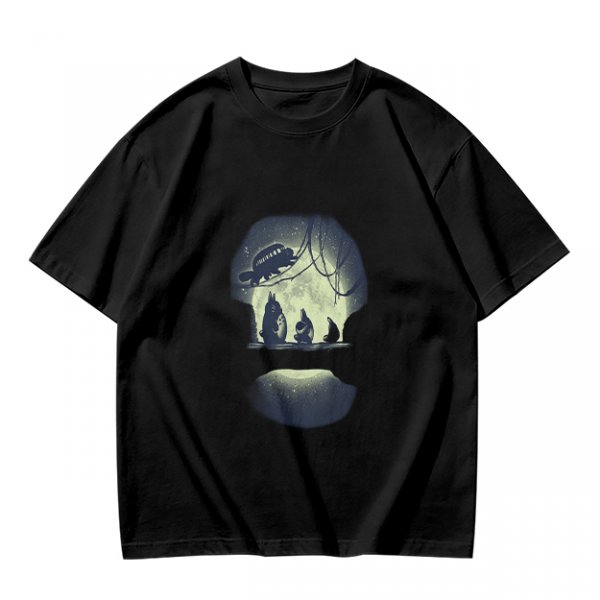 Olive T-Shirt With Skull Silhouette Print Featuring Forest Spirits