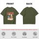 Olive T-Shirt With Cats Eating Ramen Japanese Art Print