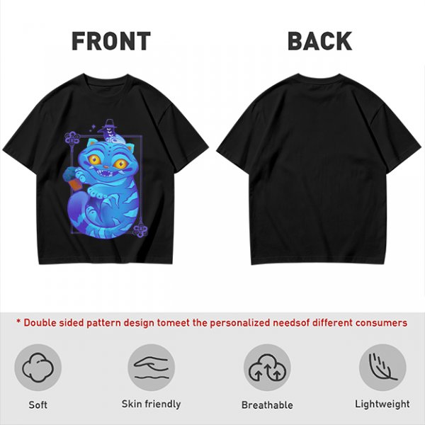 Olive T-Shirt With Cheshire Cat And Crow Graphic Print