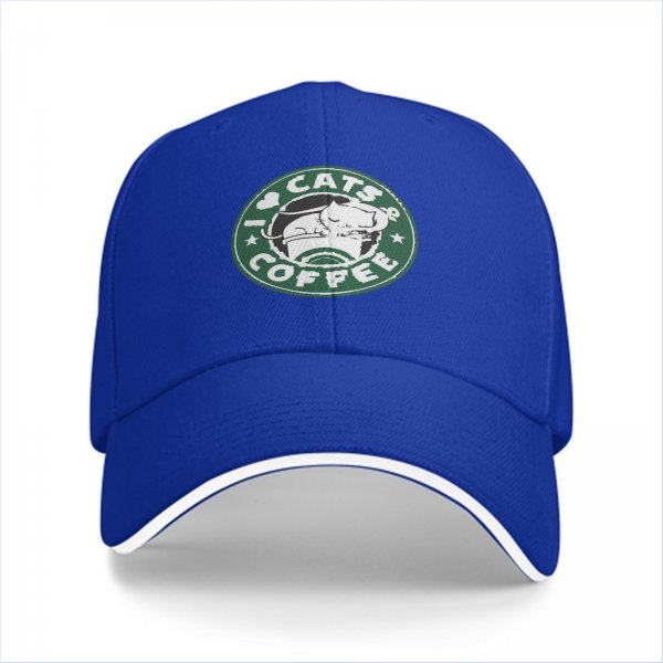 Black baseball cap with I Love Cats & Coffee graphic print