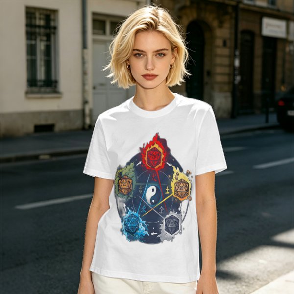 Dungeons and Dragons Elemental Dice Yin Yang Graphic T-Shirt
