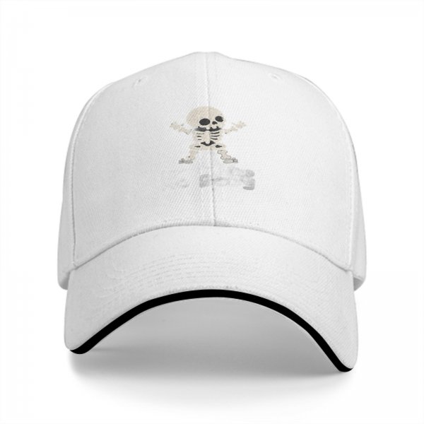Black baseball cap with playful cartoon skeleton graphic
