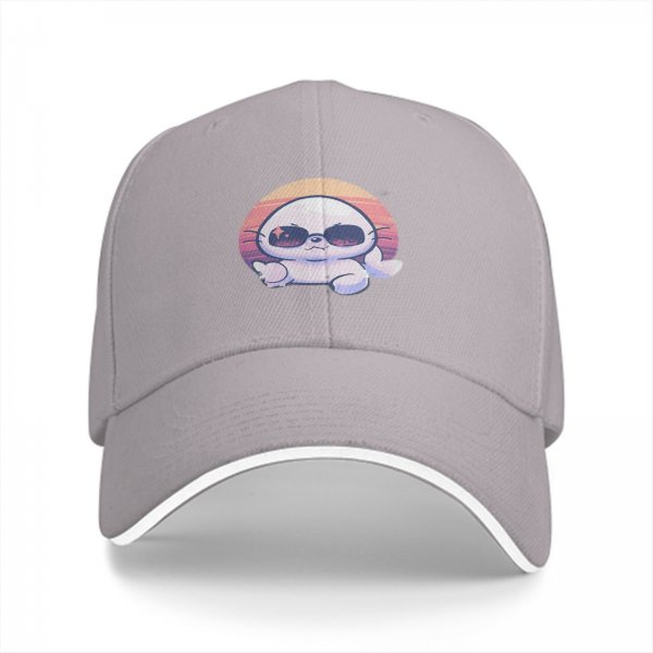 Black Baseball Cap With Cool Sunglasses Seal Sunset Graphic