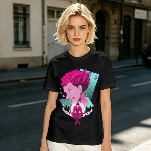 Olive T-shirt with Hisoka Anime Character and Ace of Hearts Print
